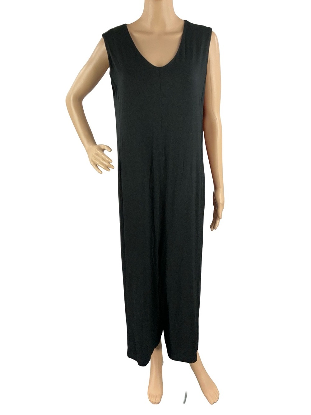 Eileen Fisher Black Wide Leg Lagenlook Jersey Jumpsuit Size M Minimalist